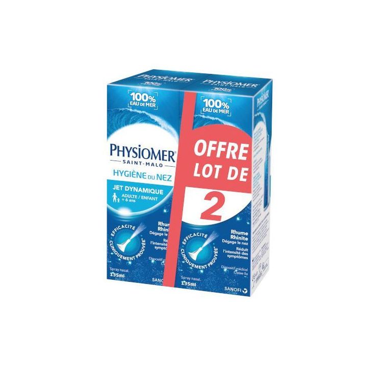Physiomer hygiène du nez jet dynamique - lot de 2 sprays de 135 ml