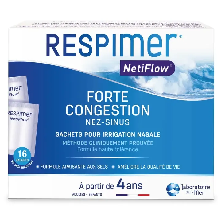 Sachets pour irrigation nasale Netiflow Forte congestion Respimer - boite de 16 sachets