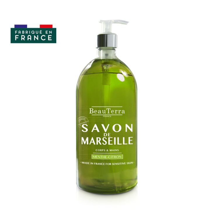 Savon de marseille menthe citron Beauterra - flacon-pompe de 300ml