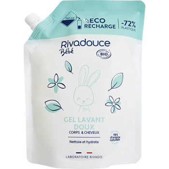 Gel lavant doux bio éco-recharge Rivadouce bébé - recharge de 750ml