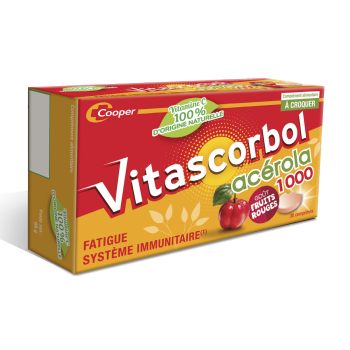 Vitascorbol Acérola 1000 goût fruits rouges - boite de 30 comprimés à croquer