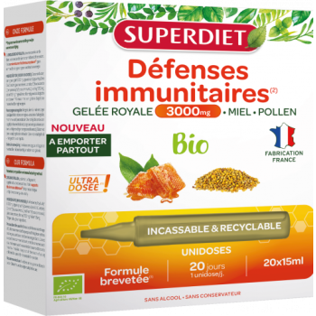 Défenses immunitaires bio Superdiet - boîte de 20 unidoses de 15ml