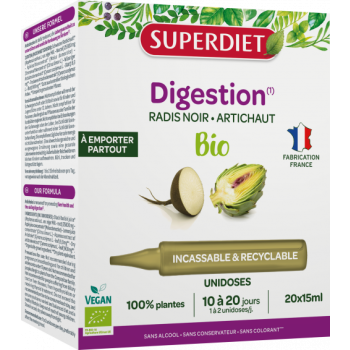Digestion radis noir artichaut bio Superdiet - boîte de 20 unidoses de 15ml