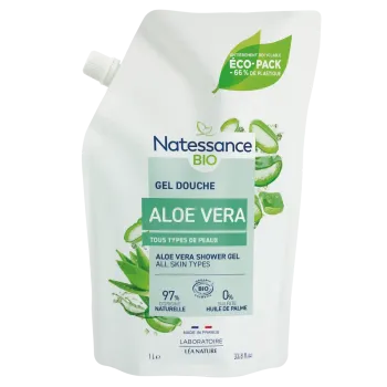 Gel douche vivifiant Aloe Vera bio Natessance - &eacute;co-recharge de 1L
