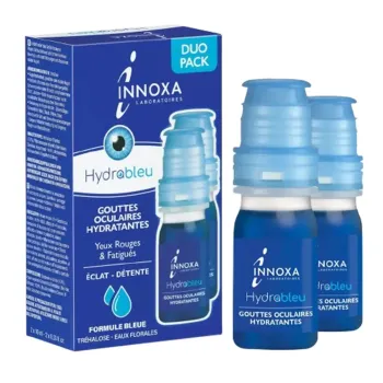 Gouttes oculaires hydratantes yeux rouges et fatigués formule bleue Innoxa - lot de 2 flacons de 10ml