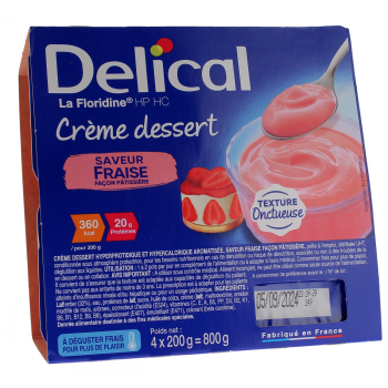 Delical Crème dessert HP/HC La Floridine saveur fraise façon pâtissière - 4 pots de 200g