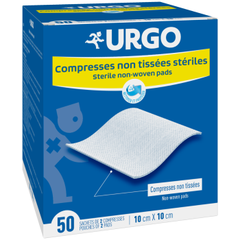 Compresses stériles non tissé Urgo - boite de 50 sachets de 2 compresses 10x10 cm