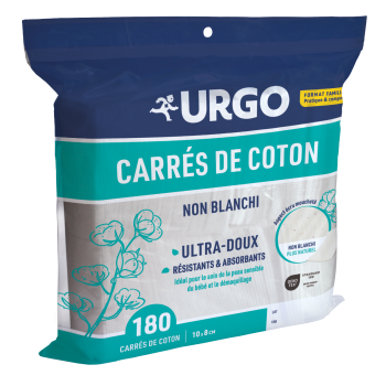 Carr&eacute;s de coton non blanchi 10 x 8 cm Urgo - sachet de 180 carr&eacute;s