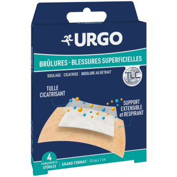 Pansements Urgo brûlures/blessures superficielles - boîte de 4 pansements stériles grand format