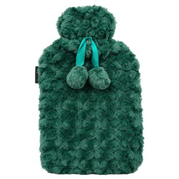 Bouillotte à eau et sa housse pompons émeraude Calindoo - 2L