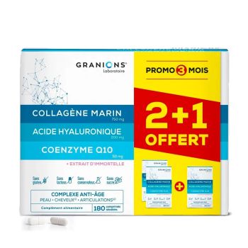 Complexe anti-âge Collagène Acide Hyaluronique et CoEnzyme Q10 Granions - 180 comprimés sécables