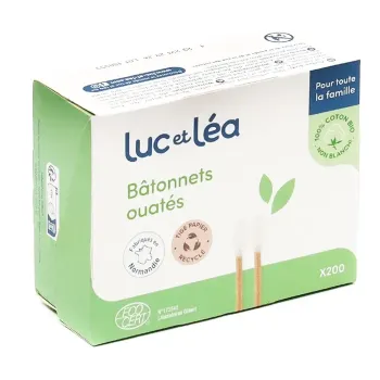 Bâtonnets ouatés tige en papier recyclé Luc et Léa - boîte de 200 bâtonnets