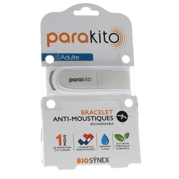 Bracelet anti-moustiques rechargeable blanc Para Kito - 1 bracelet + 2 recharges