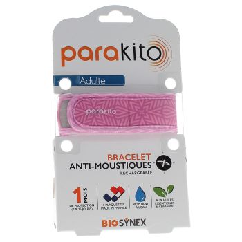 Bracelet anti-moustique rechargeable rose Para kito - 1 bracelet + 2 recharges