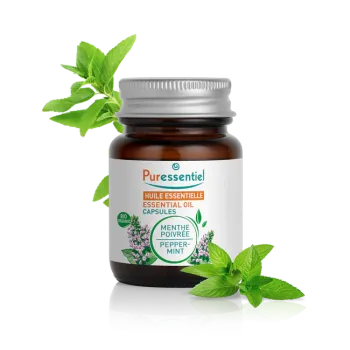 Capsules d'huile essentielle de menthe poivrée bio Puressentiel - boîte de 60 capsules