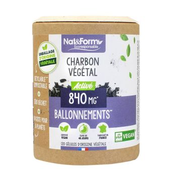 Charbon végétal activé Ecoresponsable Nat&Form - boite de 120 gélules