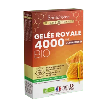 Gelée royale 4000 mg bio Santarome - boite de 10 ampoules