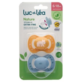 Nature sucettes anatomiques téterelle extra-fine 6-18 mois & Luc et Léa - lot de 2 sucettes