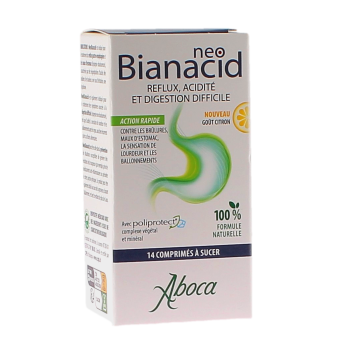 NeoBianacid acidité et reflux goût citron Aboca - boite de 14 comprimés à sucer