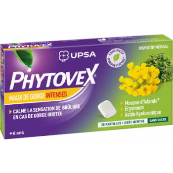 Phytovex Pastilles sans sucre Maux de gorge intenses Upsa - boîte de 20 pastilles