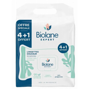 Lingettes douceur non parfumées Biolane - 4 + 1 offert