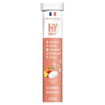 Hydrop solution d'hydratation arôme pêche Granions - tube de 20 comprimés effervescents
