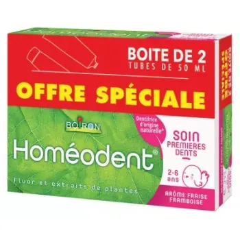 Homéodent soin premières dents 2-6 ans arôme fraise framboise Boiron - 2 tubes de 50ml
