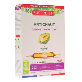 Artichaut Bio bien-être du foie Super Diet - boite de 20 ampoules de 10ml