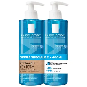 Effaclar gel moussant purifiant La Roche-Posay - lot de 2 flacons-pompes de 400ml offre sp&eacute;ciale