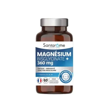 Magn&eacute;sium bisglycinate+ 360mg Santarome - pot de 60 g&eacute;lules