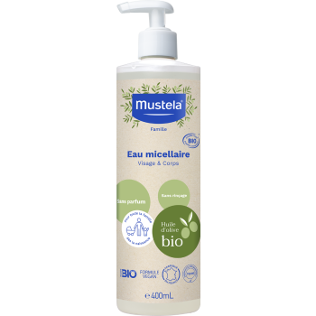 Eau micellaire sans parfum bio Mustela - flacon-pompe de 400 ml