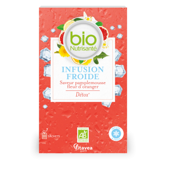 Infusion froide détox saveur pamplemousse-fleur d'oranger bio Vitavea -  boite de 20 sachets