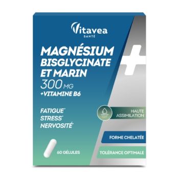 Magnésium bisglycinate & marin 300ml + vitamine B6 Vitavea - boîte de 60 gélules
