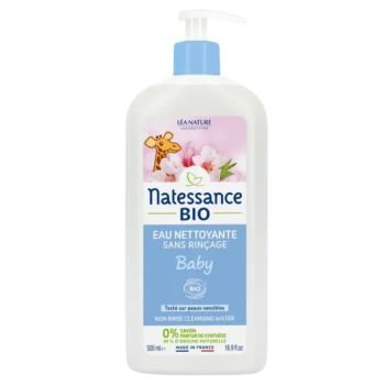 Eau nettoyante sans rinçage baby bio Natessance - flacon pompe de 500ml