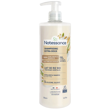 Shampooing extra-doux lait de riz bio Natessance - flacon pompe de 500ml
