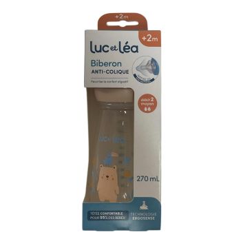 Biberon anti-colique Ergosense Savane 2 mois+ débit 2 Luc et Léa - un biberon de 270 ml