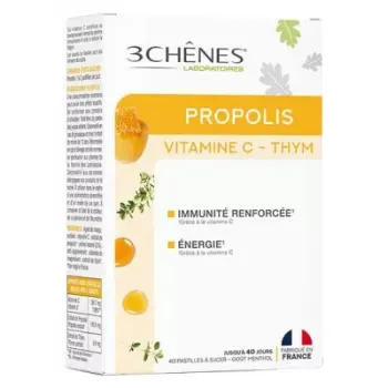 Propolis vitamine C et thym Les 3 Chênes - boîte de 40 pastilles à sucer