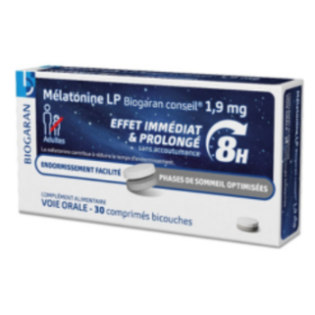 Mélatonine LP effet immédiat et prolongé 8h Biogaran - boite de 30 comprimés 
