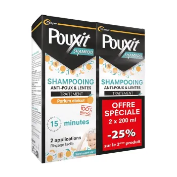 Shampooing traitant anti-poux & lentes parfum abricot Pouxit - lot de 2 flacons de 200ml Offre Spéciale