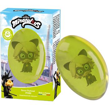 Savon solide Poire figurine Chat Noir Le Comptoir du Bain x Miraculous - pain de 75g