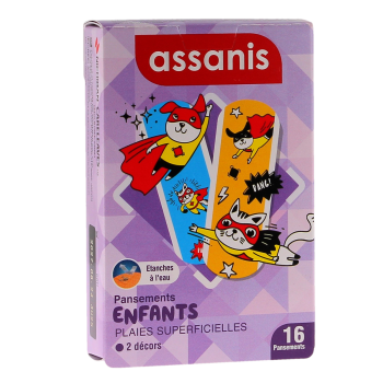 Pansements enfants plaies superficielles Assanis - boite de 16 pansements
