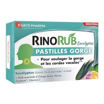 RinoRub eucalyptus pastilles gorge goût menthe sans sucre Forté Pharma - boîte de 24 pastilles