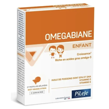 Omegabiane enfant oméga 3, vitamines D et E Pileje - boîte de 27 pastilles gélifiées goût orange citron