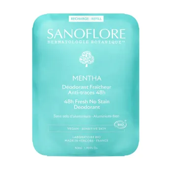 Déodorant Mentha fraîcheur anti-traces 48h bio Sanoflore - recharge de 50ml