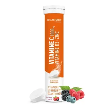 Vitamine C 1000mg vitamine D3 et zinc Granions - tube de 20 comprim&eacute;s effervescents