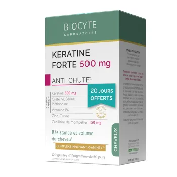 Keratine forte 500mg anti-chute Biocyte - boite de 120 g&eacute;lules 