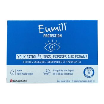 Protection gouttes yeux fatigués, secs, exposés aux écrans Eumill - boîte de 10 unidoses de 0,5ml