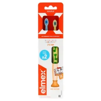 Brosse à dents souple débutant 0-3 ans Elmex - lot de 2 brosses à dents