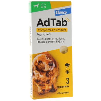 AdTab 450 mg chien 11-22kg Elanco - boîte de 3 comprimés à croquer