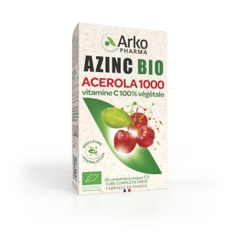 Azinc acérola 1000 bio à croquer Arkopharma - boite de 30 comprimés à croquer